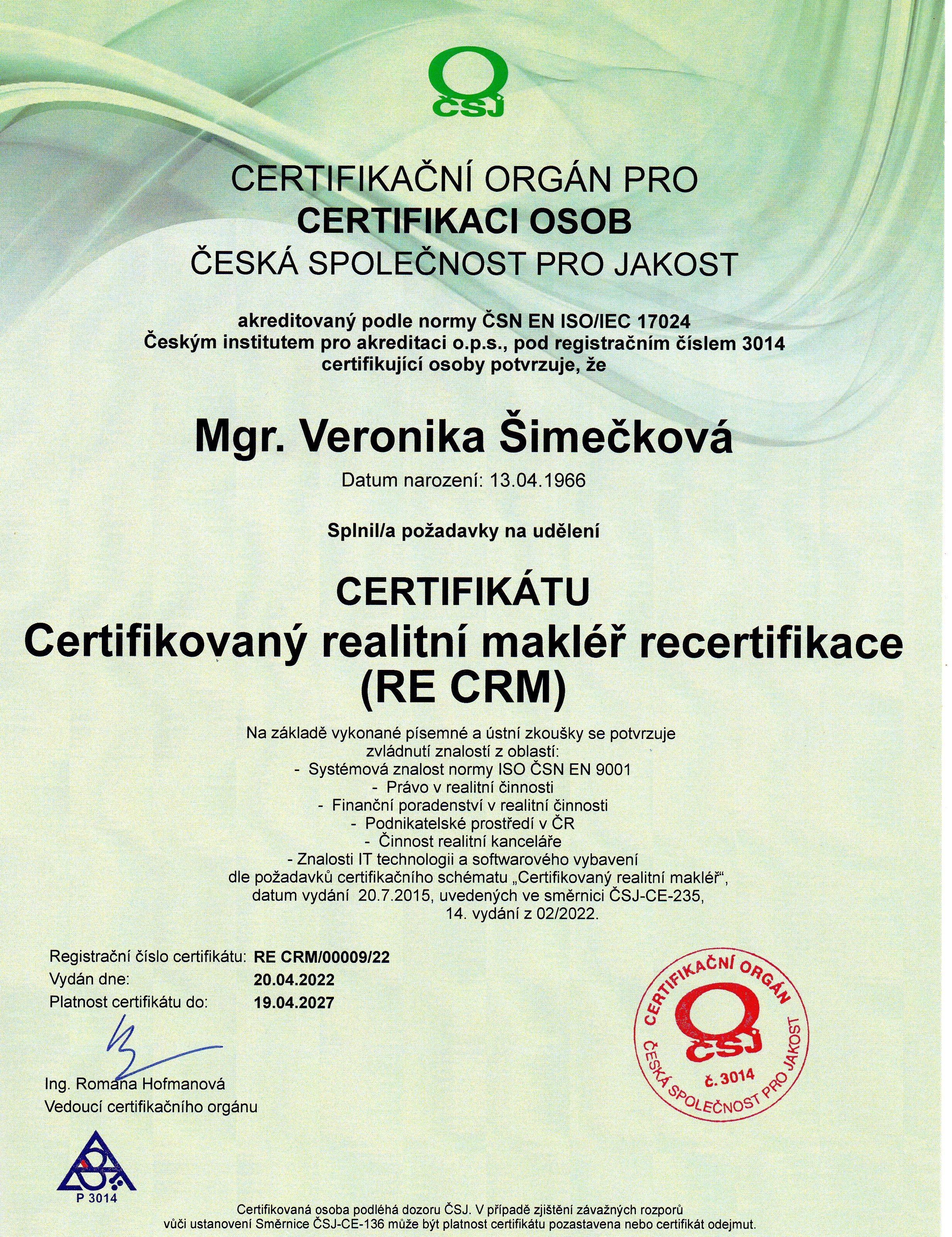 Certifikát CRM ISO